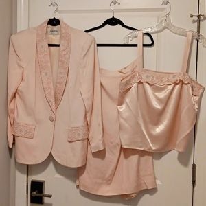 Nolan Miller 3 pc Suit Vtg Pink Beaded 14